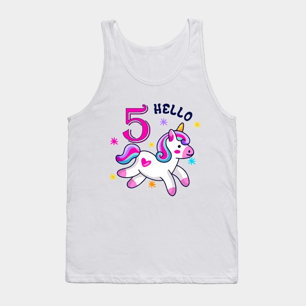 Hello FIVE Unicorn, Fifth birthday, Magical Unicorn Birthday Tank Top by UranusArts